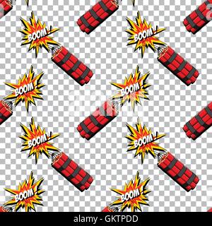 Boom with dynamite pattern. Comic book explosion. Stock Vector