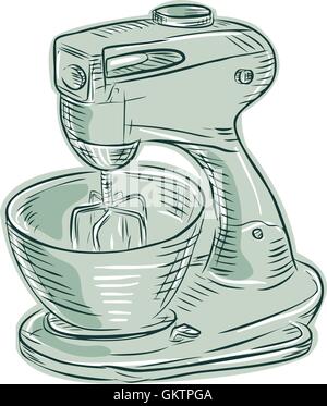 Kitchen Mixer Vintage Etching Stock Vector