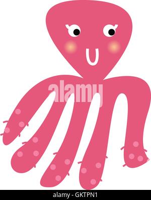 Cute beautiful pink Octopus isolated on white Stock Vector