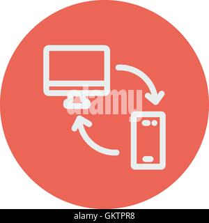 Computer, mobile device and network connection thin line icon Stock Vector