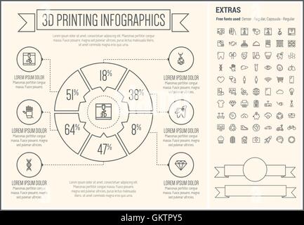 Three D Printing Line Design Infographic Template Stock Vector