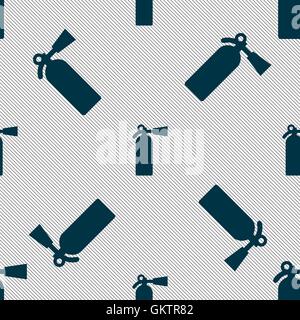 extinguisher icon sign. Seamless pattern with geometric texture. Vector Stock Vector