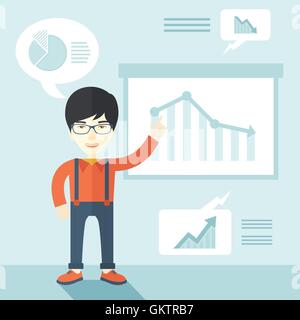 Finance officer showing a finance chart. Stock Vector