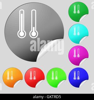 thermometer temperature icon sign. Set of eight multi colored round buttons, stickers. Vector Stock Vector