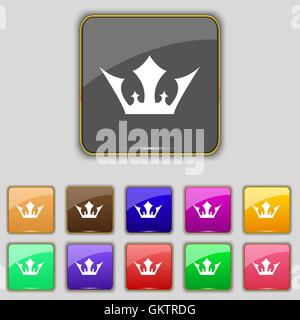Crown icon sign. Set with eleven colored buttons for your site. Vector Stock Vector