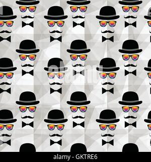 Vintage silhouette top hat and mustache background Stock Vector