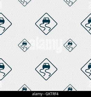 Road slippery icon sign. Seamless pattern with geometric texture. Vector Stock Vector