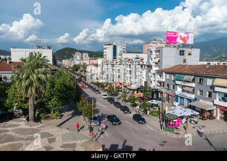 Looking down on the Boulevard Qemal Stafa in the centre of Elbasan,  Central Albania, Stock Photo