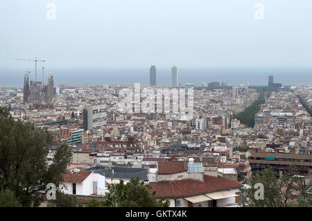 Barcelona city skyline viewed from the Antoni Gaudi Park Stock Photo