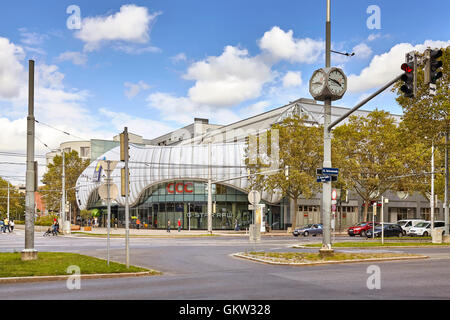 Vienna, Austria - August 13, 2016: Exterior of Donau Zentrum at Wagramer Street, one of the biggest shopping malls in the city. Stock Photo