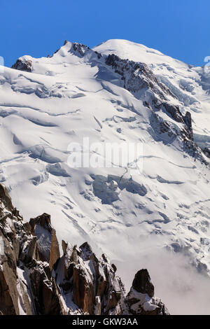 Mont Blanc rocky mountain massif summer view from Aiguille du Midi ...