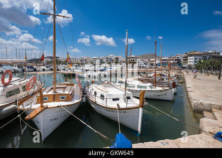 Traditional mallorcan fishing boats in Puerto Pollensa harbour, Puerto Pollensa, Mallorca / Majorca Balearic Islands Spain Stock Photo