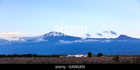 A view of mount kilimanjaro from the small town of Moshi, Tanzania Stock Photo