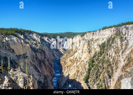 Wide angle view of Lower Yellowstone Falls in Yellowstone National Park Stock Photo