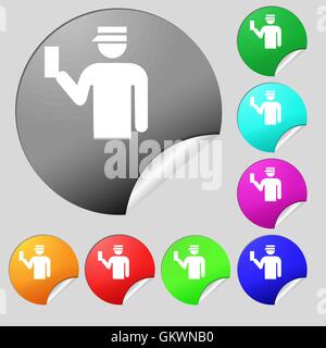 Inspector icon sign. Set of eight multi colored round buttons, stickers. Vector Stock Vector