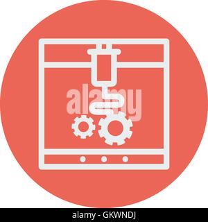Three D printer with infographic design thin line icon Stock Vector