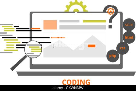 Software code development, coding, testing and bug search color icon ...