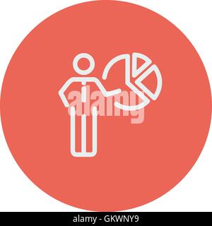 Businessman pointing at pie chart thin line icon Stock Vector