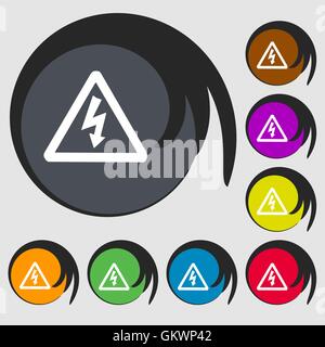 voltage icon sign. Symbol on eight colored buttons. Vector Stock Vector