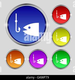 Fishing icon sign. Round symbol on bright colourful buttons. Vector Stock Vector