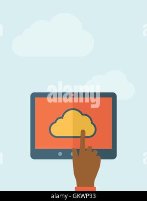 Cloud computing concept, finger touching the cloud. vector Stock Vector ...