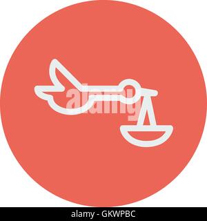 Baby basket and stork thin line icon Stock Vector
