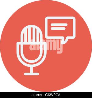 Microphone with speech bubble thin line icon Stock Vector