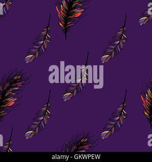 Peacock feather seamless pattern on the background. Stock Vector