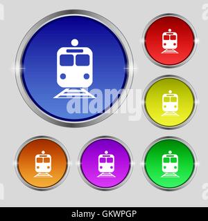 train icon sign. Round symbol on bright colourful buttons. Vector Stock Vector