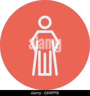 Injured man with crutches thin line icon Stock Vector