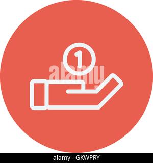 Hand and coin thin line icon Stock Vector