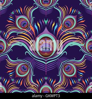 peacock feathers vector seamless background. Stock Vector