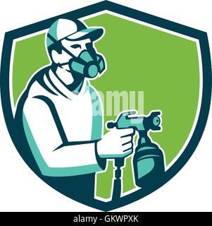 Spray Paint Gun Painter Spraying Shield Retro Stock Vector