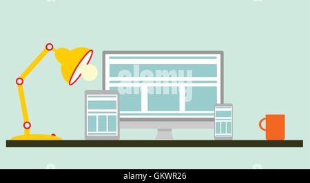 Flat design of mobile and desktop computer Stock Vector
