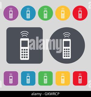 the remote control icon sign. A set of 12 colored buttons. Flat design. Vector Stock Vector