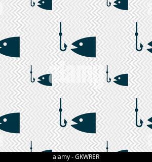 Fishing icon sign. Seamless pattern with geometric texture. Vector Stock Vector