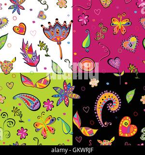 seamless set multicolored flower pattern. Stock Vector