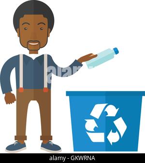 Man throwing plastic container into recycle can Stock Vector