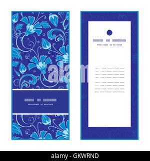 Vector dark blue turkish floral vertical frame pattern invitatio Stock Vector