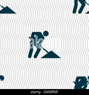 repair of road, construction work icon sign. Seamless pattern with geometric texture. Vector Stock Vector