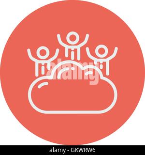 Three men on a cloud thin line icon Stock Vector