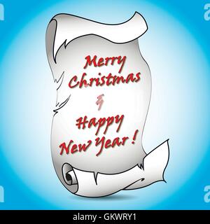 Old blank scroll paper with red christmas text. Stock Vector