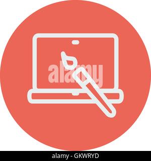 Laptop and pen an editors tools thin line icon Stock Vector