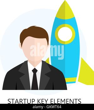 Startup Key Elements Flat Design Icon Stock Vector