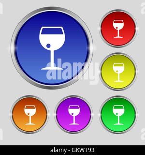 glass of wine icon sign. Round symbol on bright colourful buttons. Vector Stock Vector