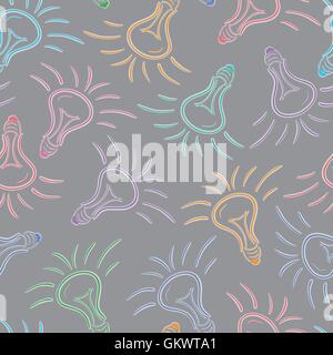 color bulbs, sketch, seamless pattern Stock Vector