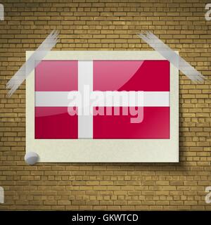 Flags Denmark at frame on a brick background. Vector Stock Vector