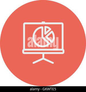 Roller screen with pie graph thin line icon Stock Vector