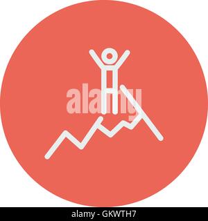 Skiing in ice mountain thin line icon Stock Vector
