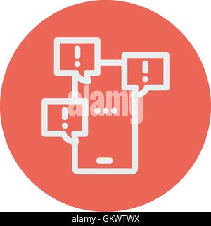 Touchscreen phone with error messages bubbles thin line icon Stock Vector